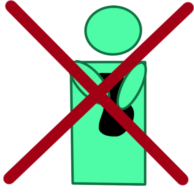 A light green person with a large red ‘X’ over them. The person is holding a black object
